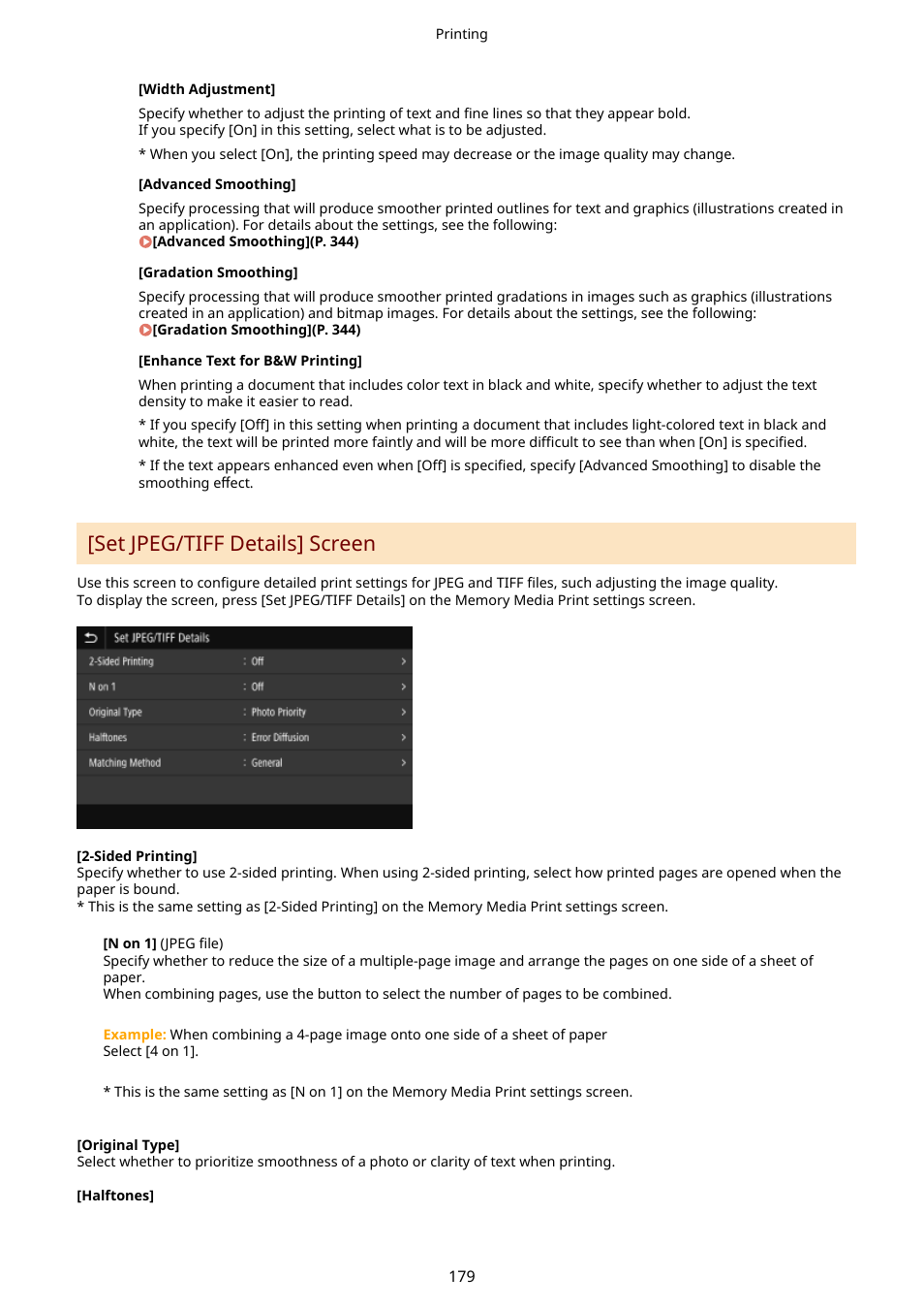 Set jpeg/tiff details] screen(p. 179), Set jpeg/tiff details] screen | Canon imageCLASS LBP674Cdw Wireless Color Laser Printer User Manual | Page 187 / 565