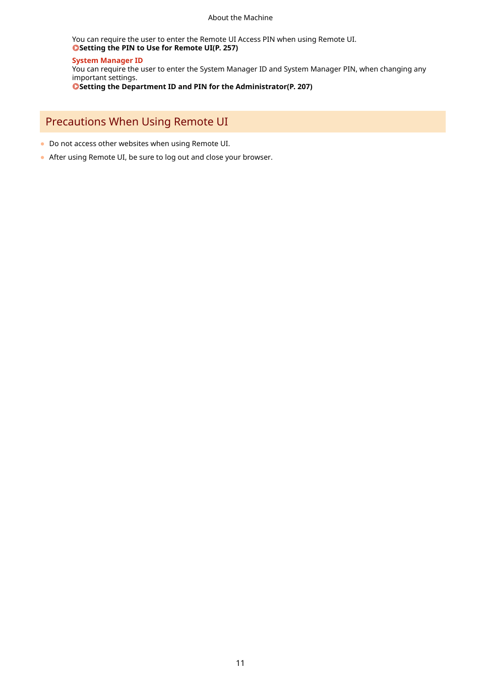 Precautions when using remote ui(p. 11), Precautions when using remote ui | Canon imageCLASS LBP674Cdw Wireless Color Laser Printer User Manual | Page 19 / 565