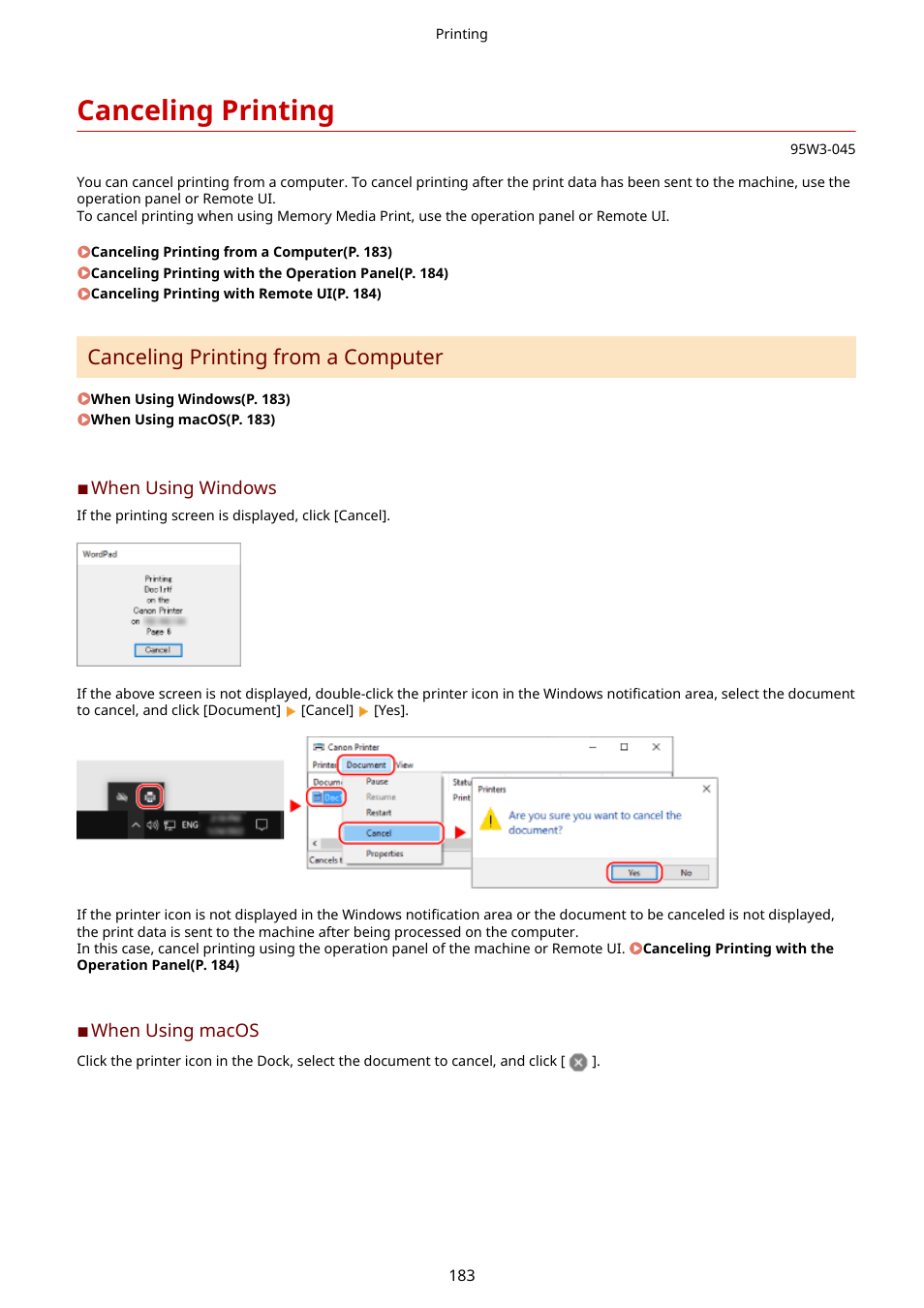 Canceling printing, Canceling printing from a computer | Canon imageCLASS LBP674Cdw Wireless Color Laser Printer User Manual | Page 191 / 565