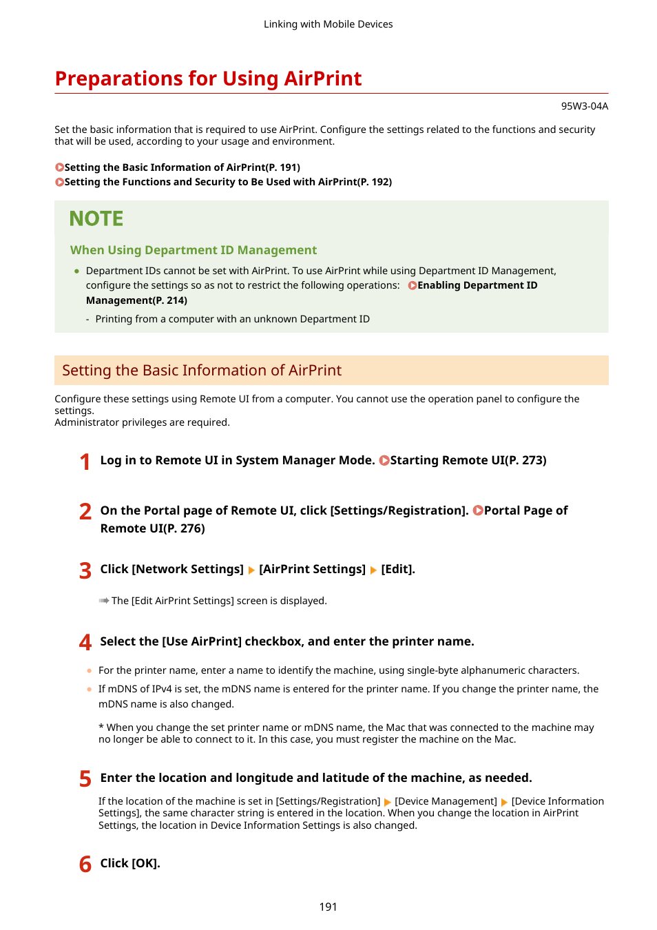 Preparations for using airprint, Preparations for using airprint(p. 191) | Canon imageCLASS LBP674Cdw Wireless Color Laser Printer User Manual | Page 199 / 565