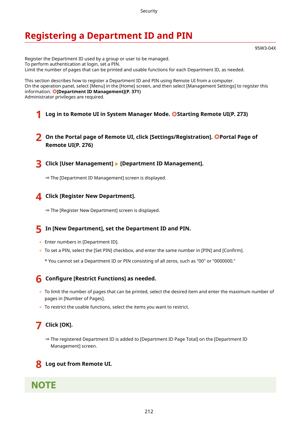 Registering a department id and pin, Registering a department id and pin(p. 212) | Canon imageCLASS LBP674Cdw Wireless Color Laser Printer User Manual | Page 220 / 565