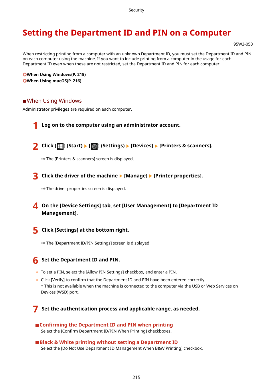Setting the department id and pin on a computer | Canon imageCLASS LBP674Cdw Wireless Color Laser Printer User Manual | Page 223 / 565