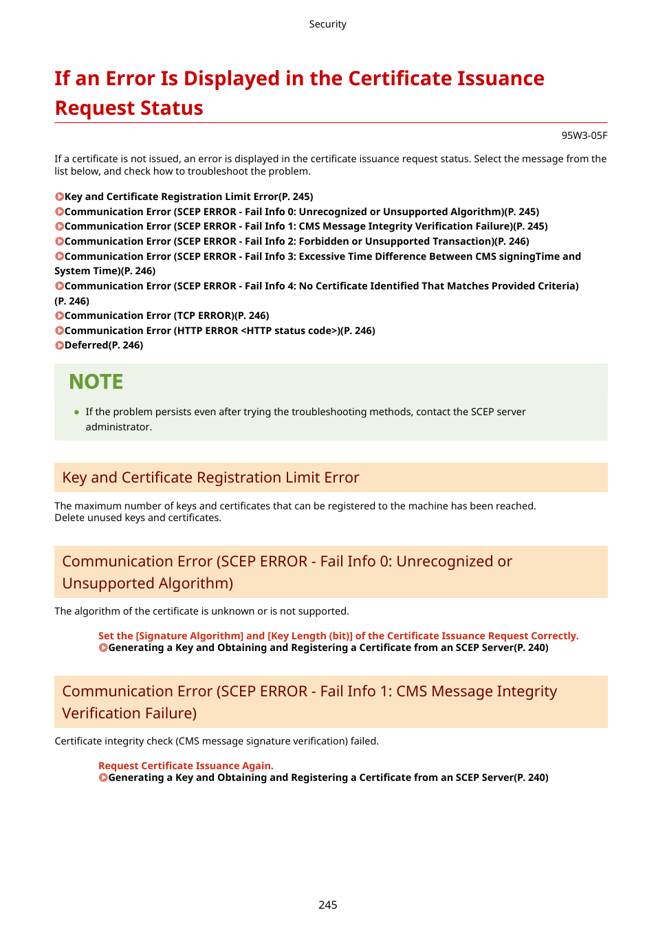 Key and certificate registration limit error | Canon imageCLASS LBP674Cdw Wireless Color Laser Printer User Manual | Page 253 / 565