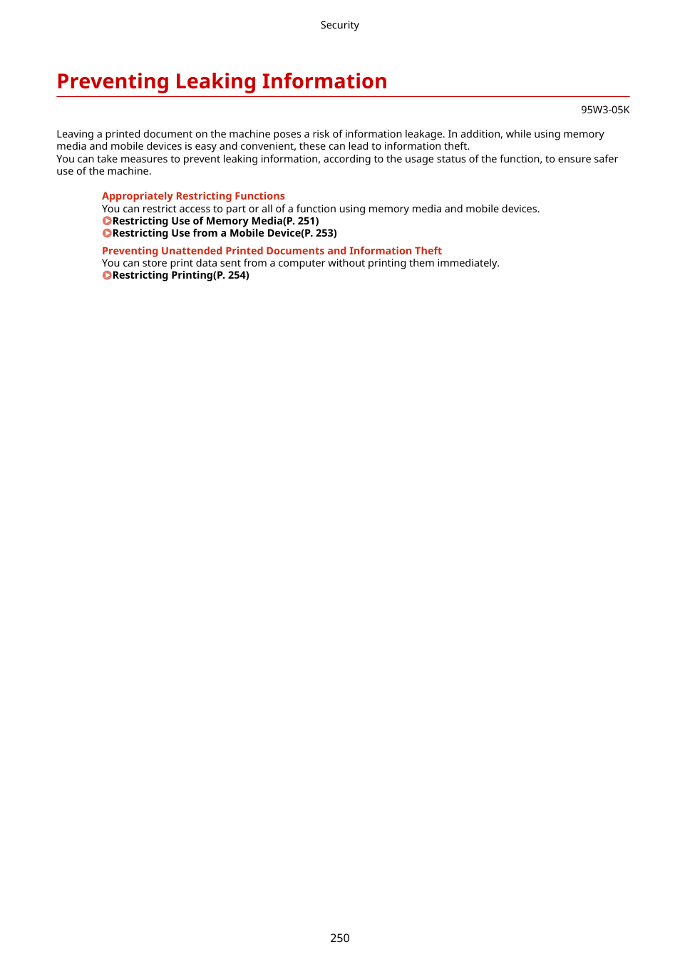 Preventing leaking information, Preventing leaking information(p. 250) | Canon imageCLASS LBP674Cdw Wireless Color Laser Printer User Manual | Page 258 / 565