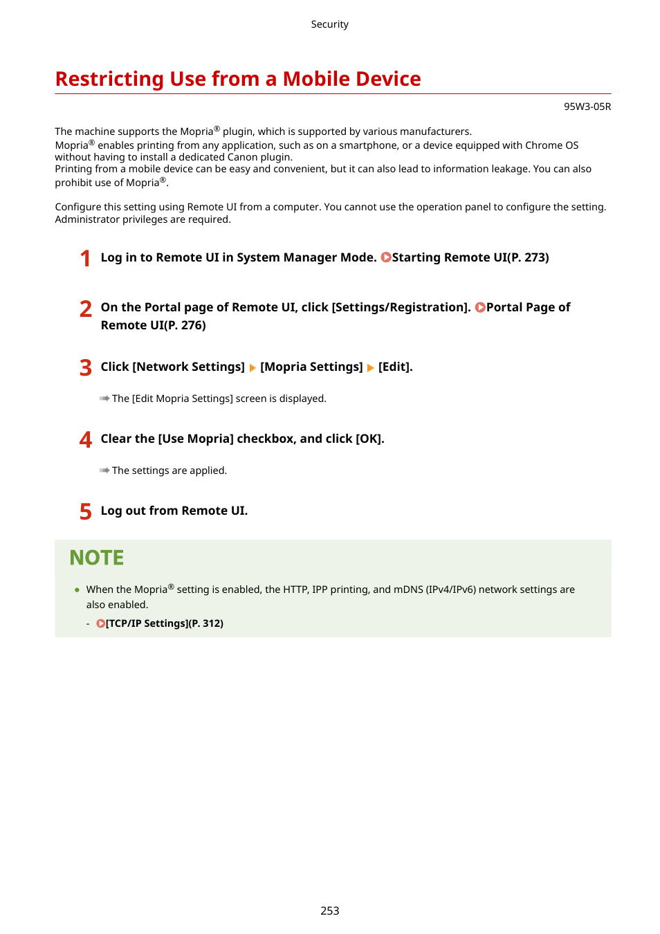Restricting use from a mobile device | Canon imageCLASS LBP674Cdw Wireless Color Laser Printer User Manual | Page 261 / 565