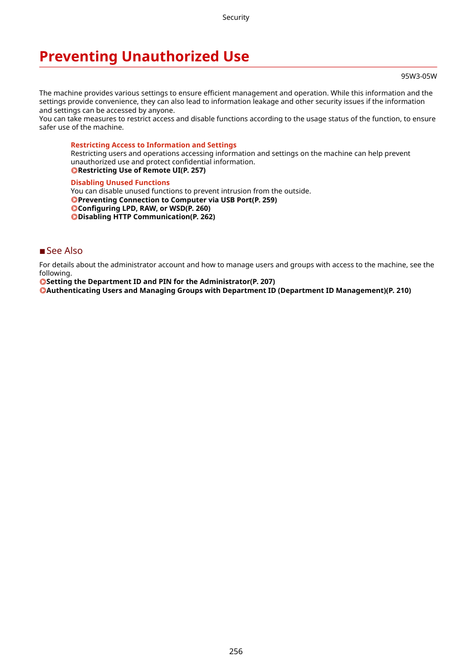 Preventing unauthorized use, Preventing unauthorized use(p. 256) | Canon imageCLASS LBP674Cdw Wireless Color Laser Printer User Manual | Page 264 / 565