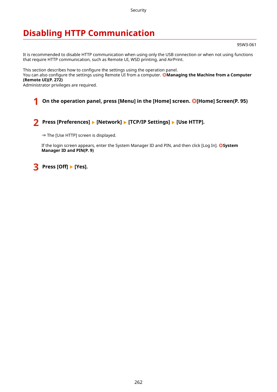 Disabling http communication, Disabling http communication(p. 262) | Canon imageCLASS LBP674Cdw Wireless Color Laser Printer User Manual | Page 270 / 565