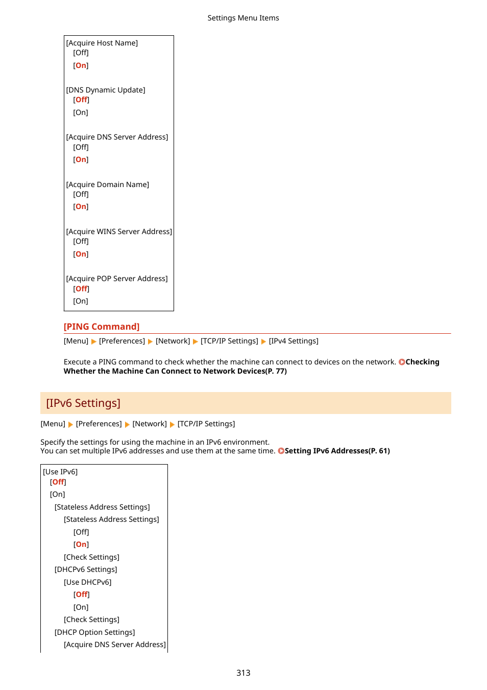 Ipv6 settings](p. 313), Ipv6 settings | Canon imageCLASS LBP674Cdw Wireless Color Laser Printer User Manual | Page 321 / 565