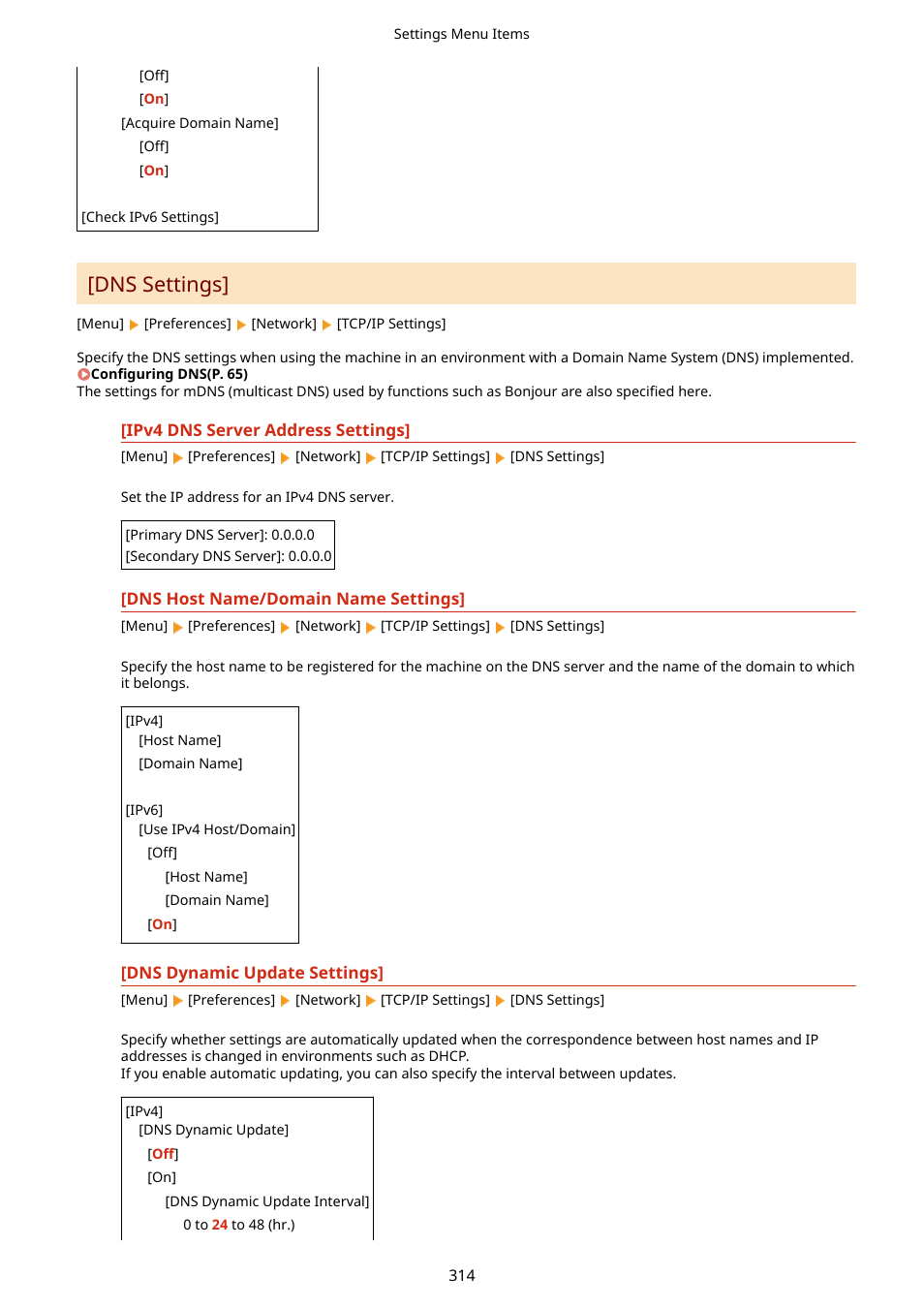 Dns settings](p. 314), Dns settings | Canon imageCLASS LBP674Cdw Wireless Color Laser Printer User Manual | Page 322 / 565