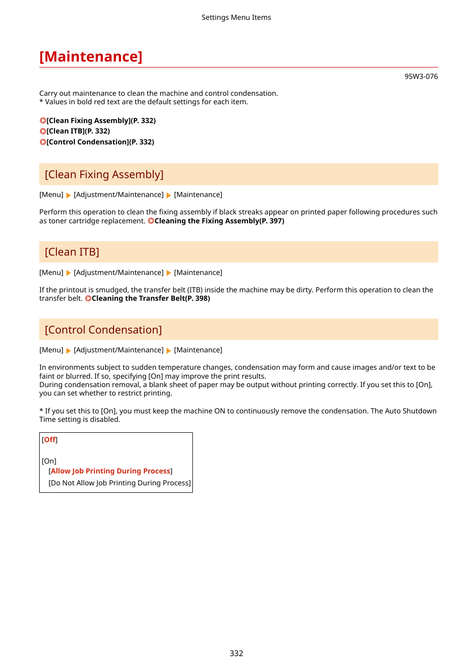Maintenance, Clean fixing assembly, Clean itb | Control condensation | Canon imageCLASS LBP674Cdw Wireless Color Laser Printer User Manual | Page 340 / 565