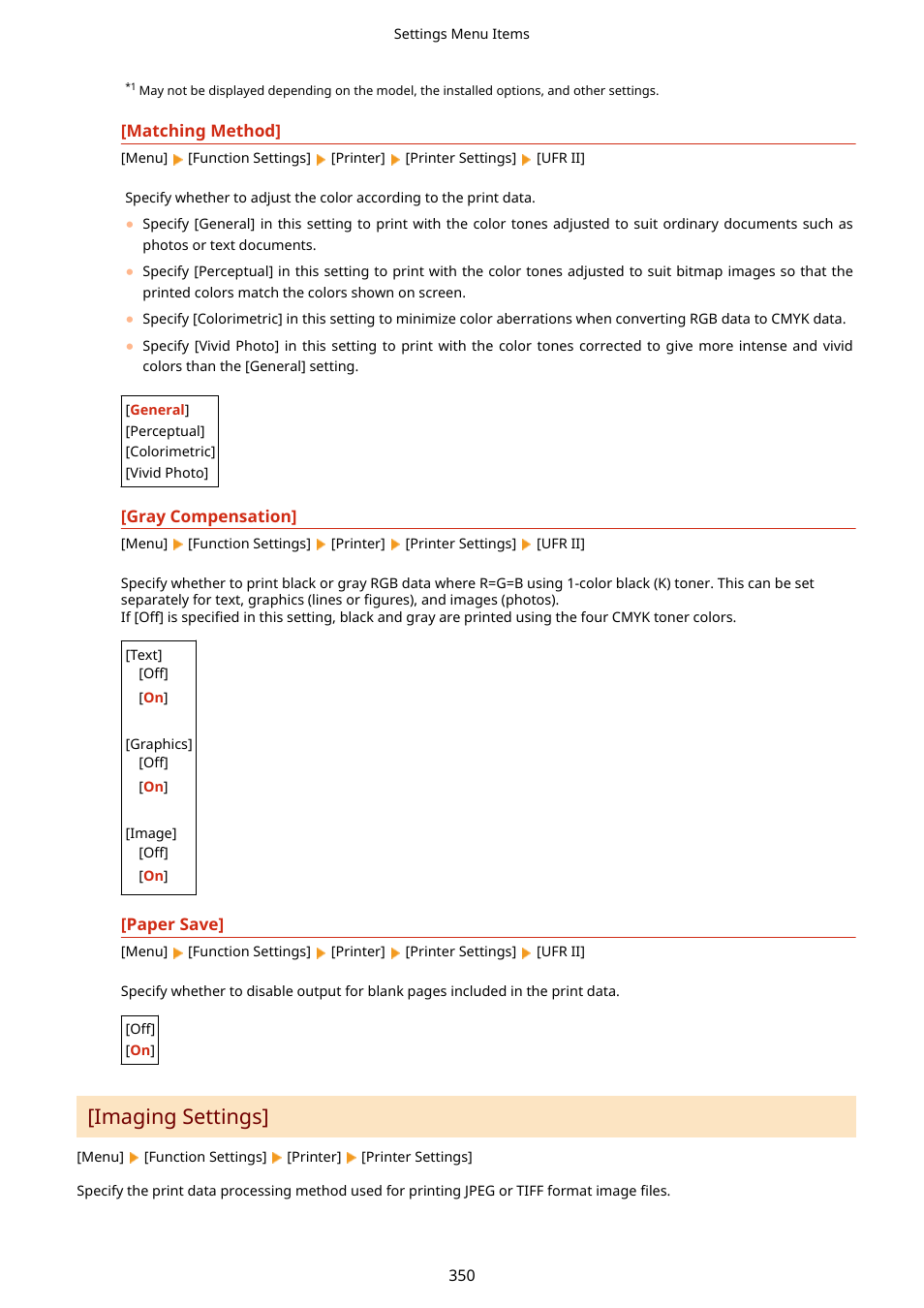 Imaging settings](p. 350), Imaging settings | Canon imageCLASS LBP674Cdw Wireless Color Laser Printer User Manual | Page 358 / 565