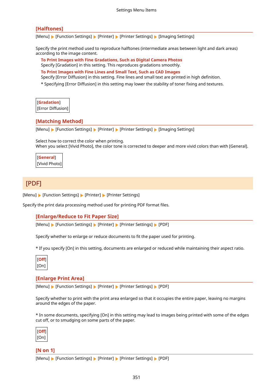 Pdf](p. 351), Halftones](p. 351) | Canon imageCLASS LBP674Cdw Wireless Color Laser Printer User Manual | Page 359 / 565