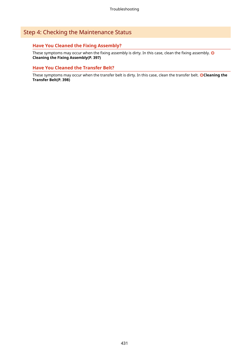 Step 4: checking the maintenance status(p. 431), Step 4: checking the maintenance status | Canon imageCLASS LBP674Cdw Wireless Color Laser Printer User Manual | Page 439 / 565