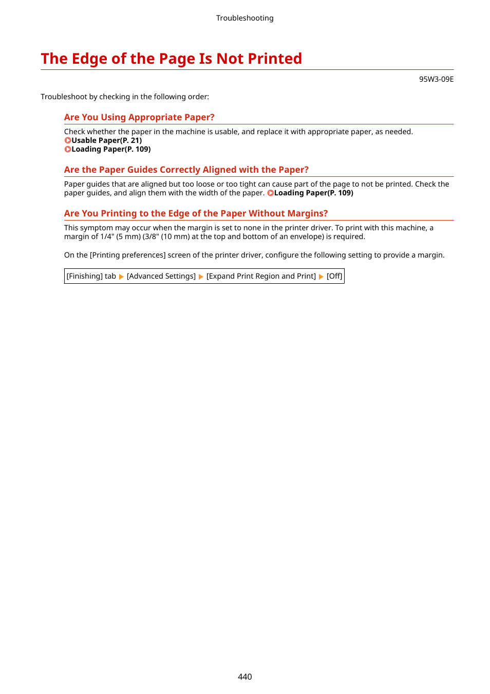 Printed(p. 440), The edge of the page is not printed | Canon imageCLASS LBP674Cdw Wireless Color Laser Printer User Manual | Page 448 / 565