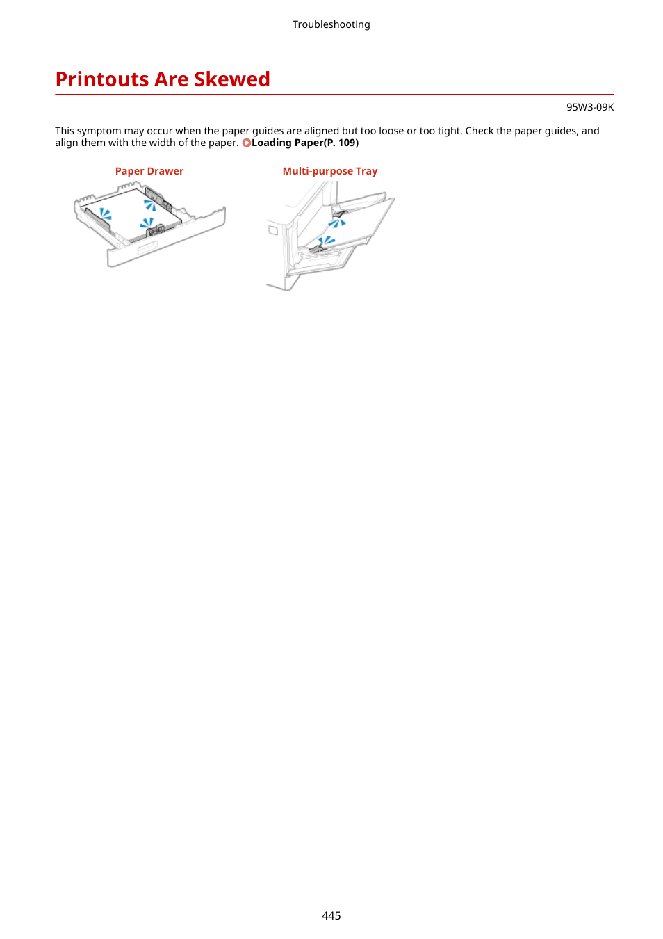 Printouts are skewed, Printouts are skewed(p. 445) | Canon imageCLASS LBP674Cdw Wireless Color Laser Printer User Manual | Page 453 / 565