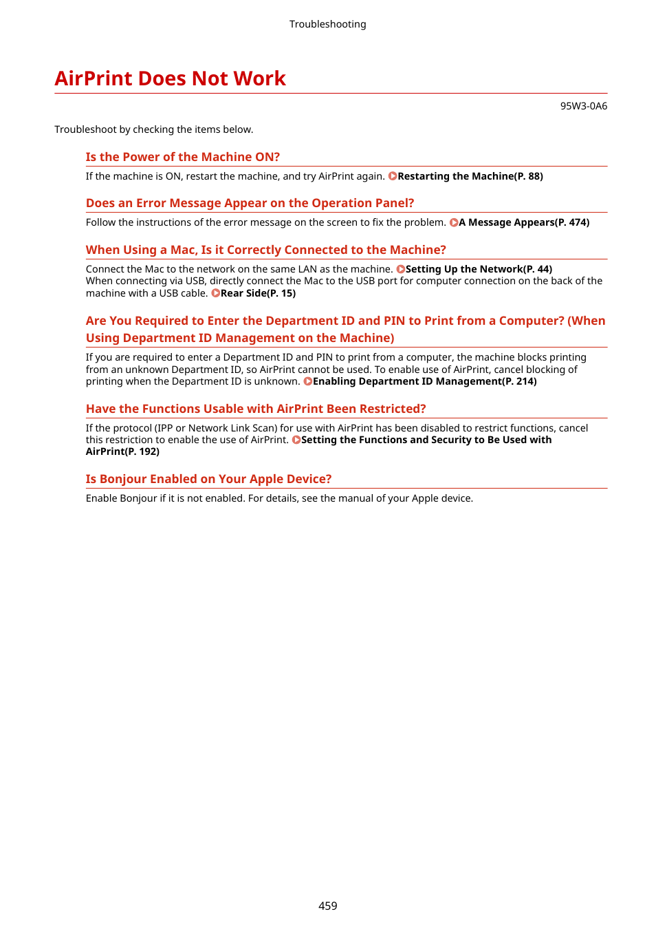 Airprint does not work, Airprint does not work(p. 459) | Canon imageCLASS LBP674Cdw Wireless Color Laser Printer User Manual | Page 467 / 565