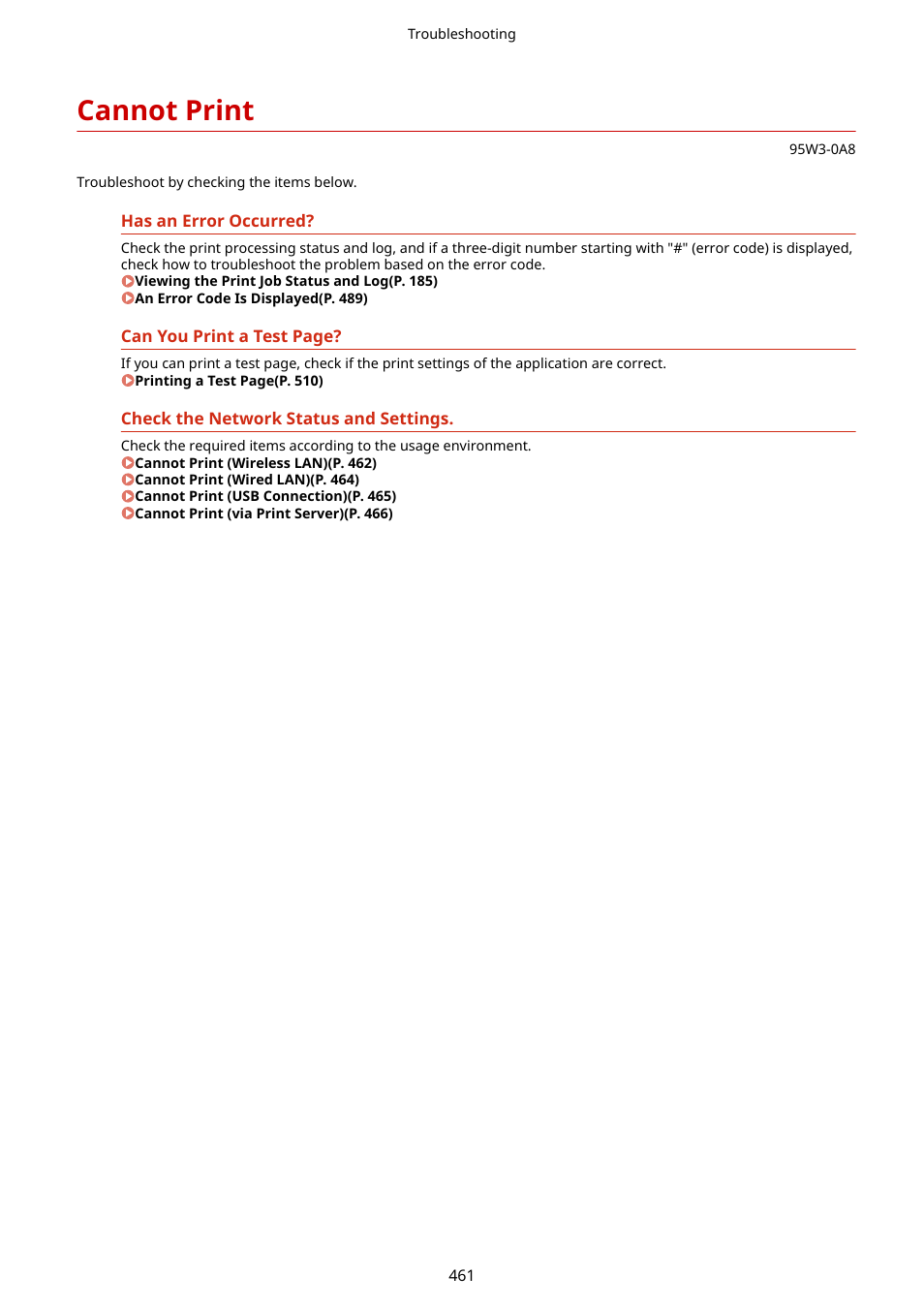 Cannot print, Cannot print(p. 461) | Canon imageCLASS LBP674Cdw Wireless Color Laser Printer User Manual | Page 469 / 565