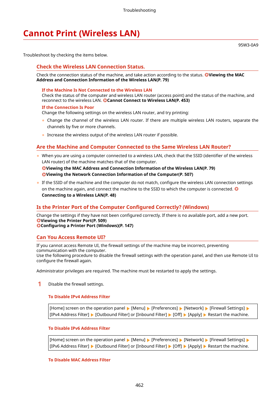 Cannot print (wireless lan), Cannot print (wireless lan)(p. 462) | Canon imageCLASS LBP674Cdw Wireless Color Laser Printer User Manual | Page 470 / 565