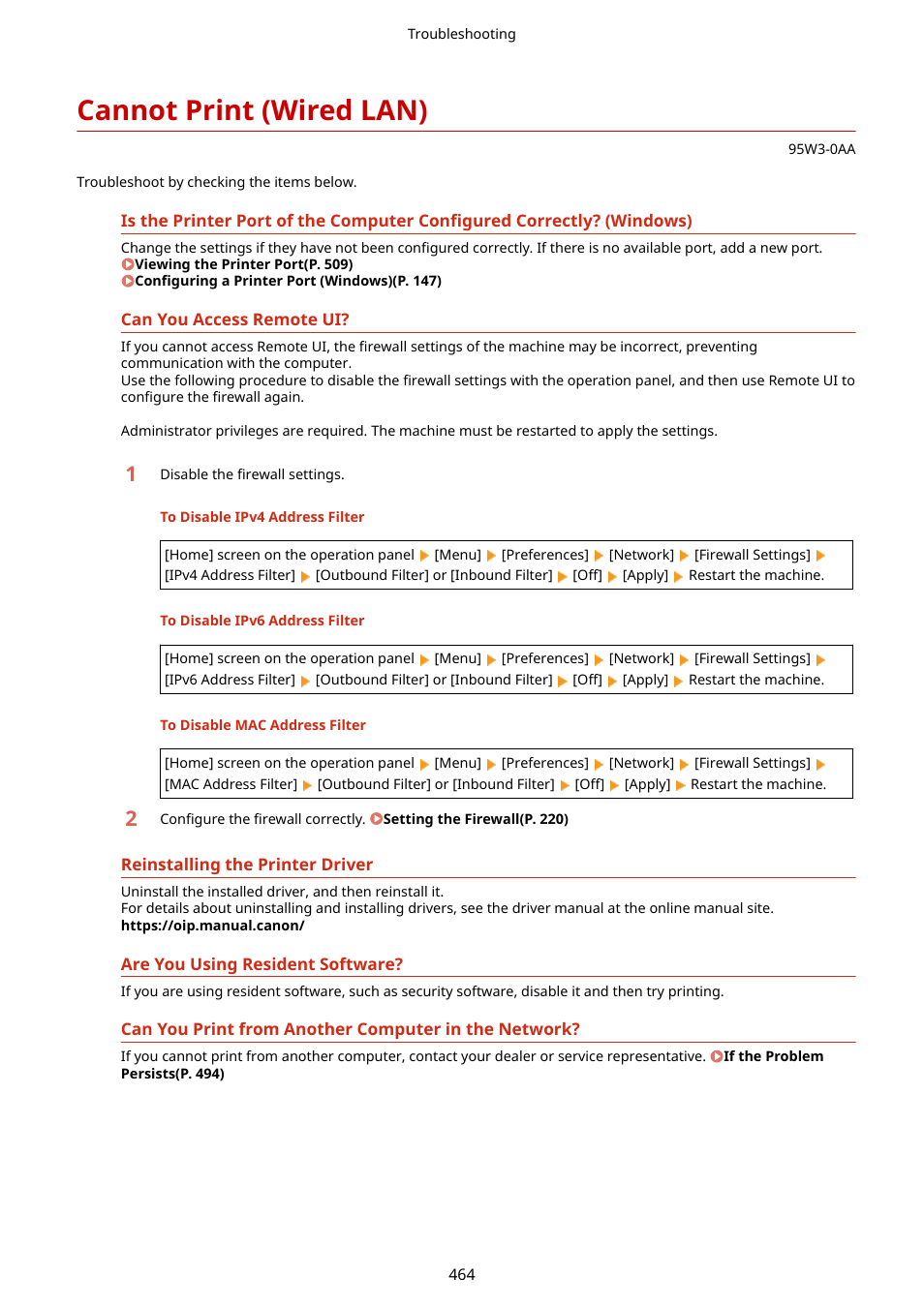 Cannot print (wired lan), Cannot print (wired lan)(p. 464) | Canon imageCLASS LBP674Cdw Wireless Color Laser Printer User Manual | Page 472 / 565