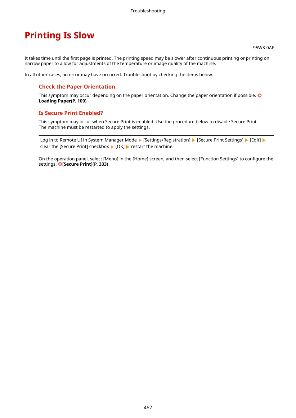 Printing is slow, Printing is slow(p. 467) | Canon imageCLASS LBP674Cdw Wireless Color Laser Printer User Manual | Page 475 / 565