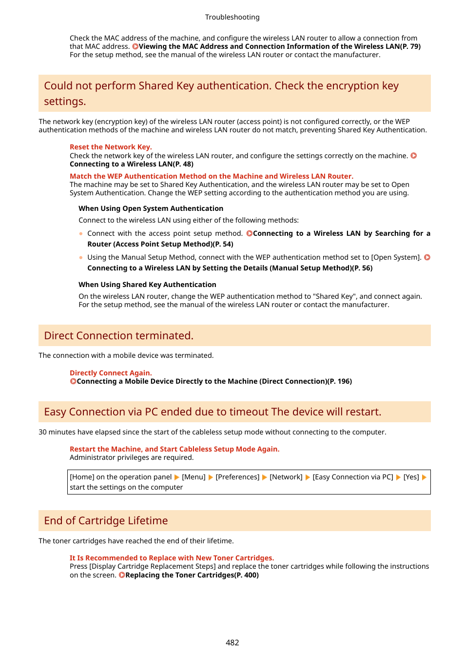Direct connection terminated, End of cartridge lifetime | Canon imageCLASS LBP674Cdw Wireless Color Laser Printer User Manual | Page 490 / 565