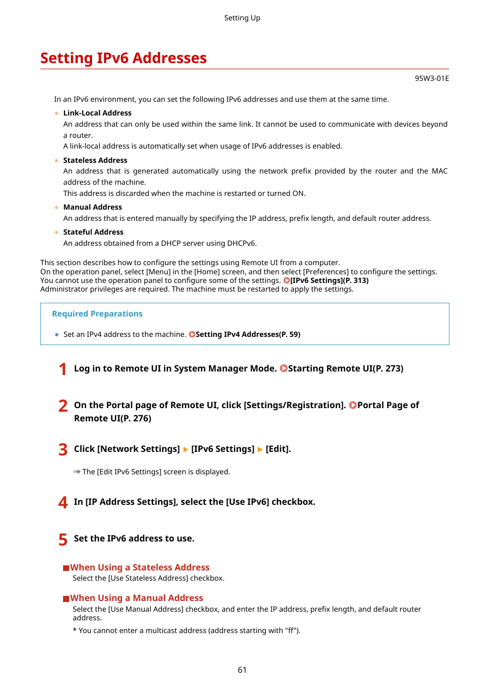 Setting ipv6 addresses, Setting ipv6 addresses(p. 61) | Canon imageCLASS LBP674Cdw Wireless Color Laser Printer User Manual | Page 69 / 565