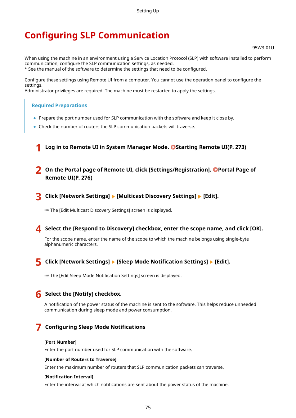 Configuring slp communication, Configuring slp communication(p. 75) | Canon imageCLASS LBP674Cdw Wireless Color Laser Printer User Manual | Page 83 / 565