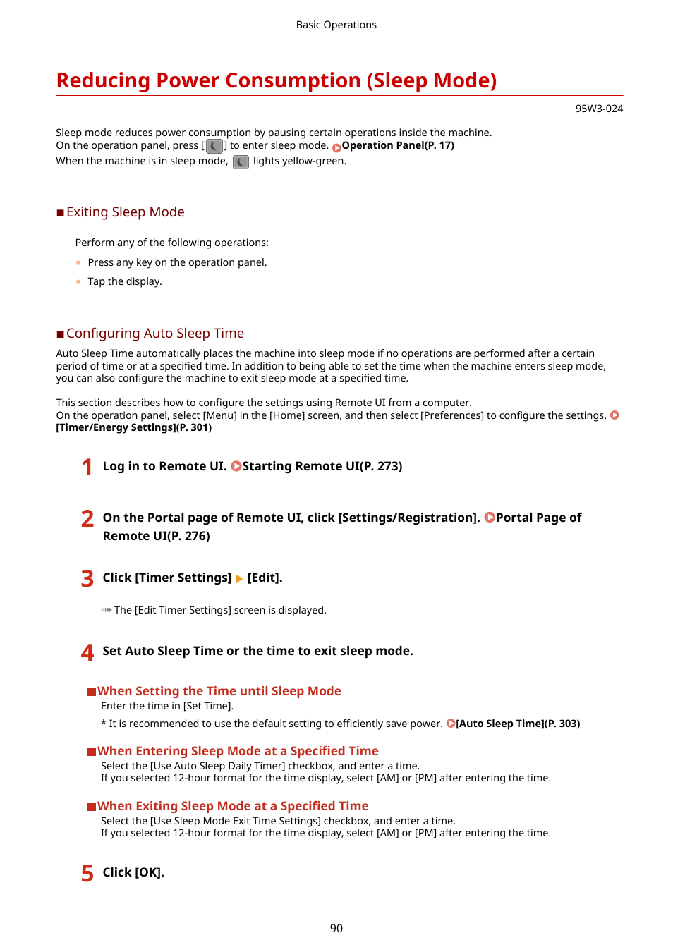 Reducing power consumption (sleep mode), Reducing power consumption (sleep mode)(p. 90) | Canon imageCLASS LBP674Cdw Wireless Color Laser Printer User Manual | Page 98 / 565