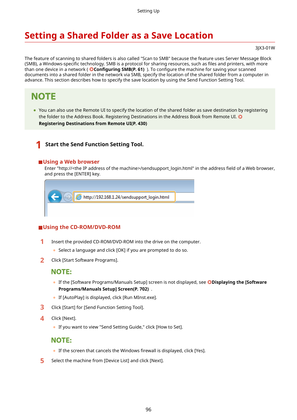 Setting a shared folder as a save location, Setting a shared folder as a save, Location(p. 96) | Canon imageCLASS D1650 All-in-One Monochrome Laser Printer User Manual | Page 104 / 751