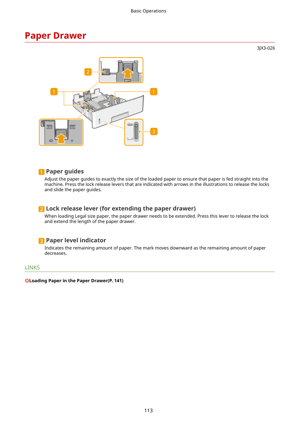 Paper drawer, Paper drawer(p. 113) | Canon imageCLASS D1650 All-in-One Monochrome Laser Printer User Manual | Page 121 / 751