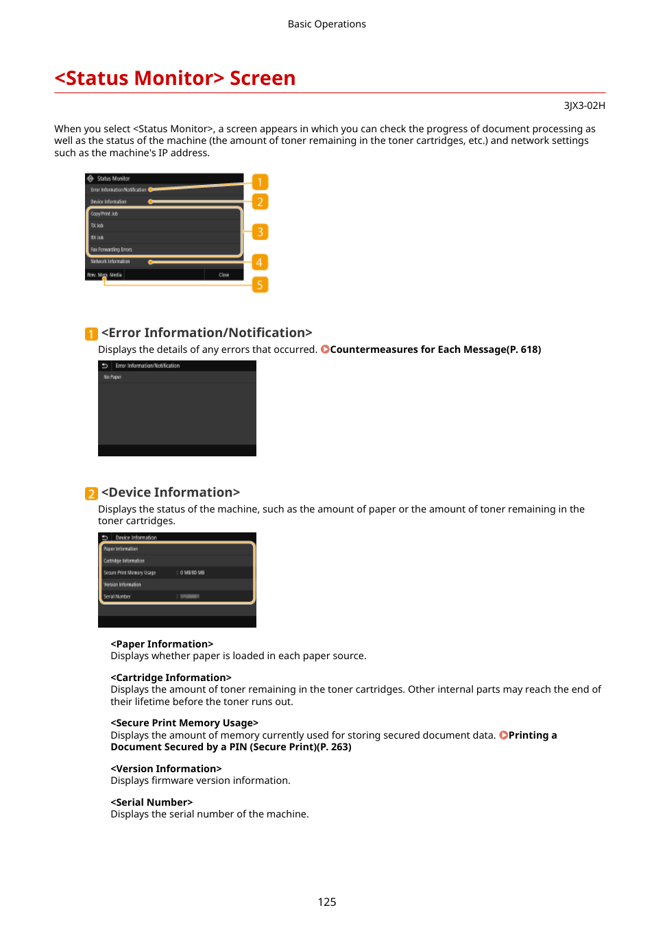 Status monitor> screen, Status monitor> screen(p. 125) | Canon imageCLASS D1650 All-in-One Monochrome Laser Printer User Manual | Page 133 / 751