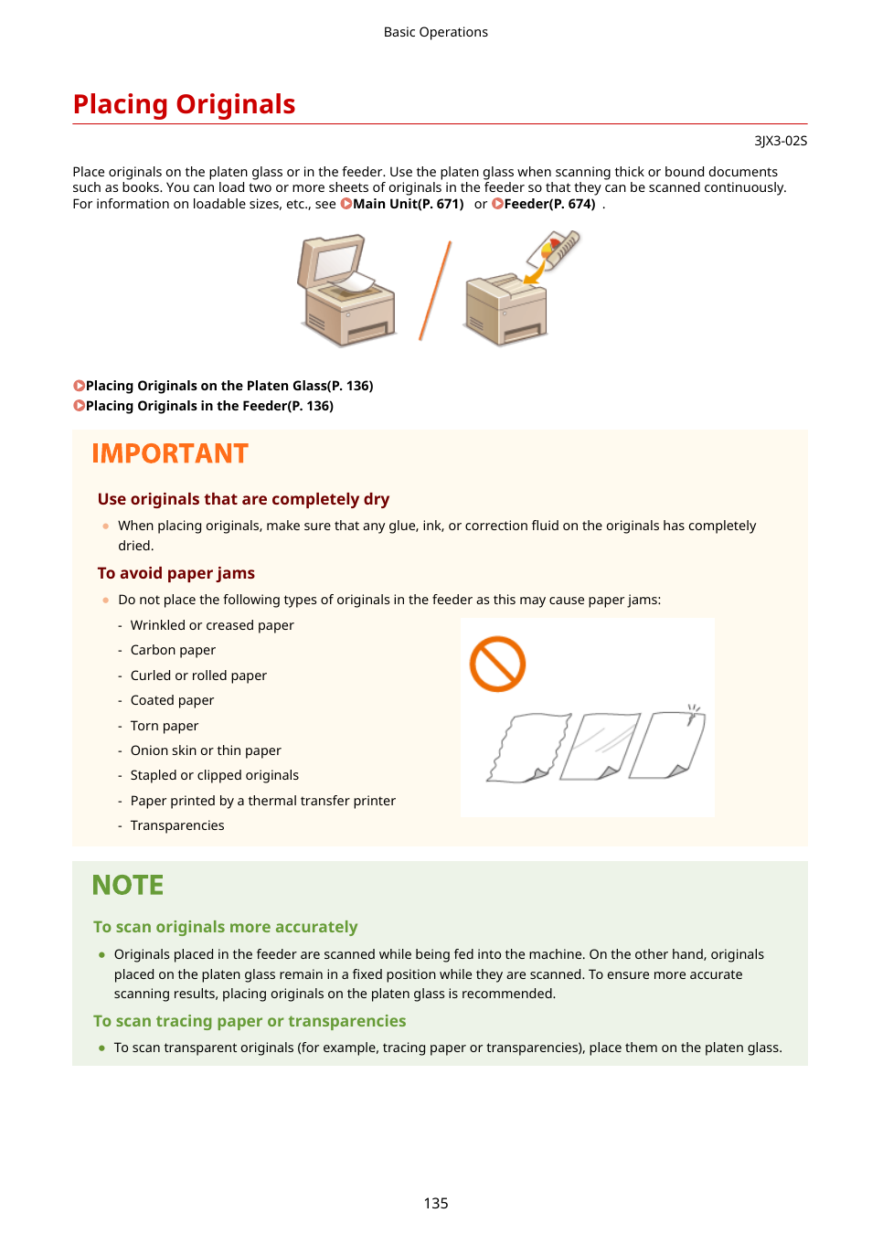 Placing originals, Placing originals(p. 135) | Canon imageCLASS D1650 All-in-One Monochrome Laser Printer User Manual | Page 143 / 751