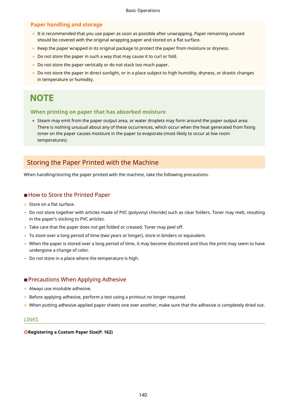 Storing the paper printed with the machine(p. 140), Storing the paper printed with the machine | Canon imageCLASS D1650 All-in-One Monochrome Laser Printer User Manual | Page 148 / 751