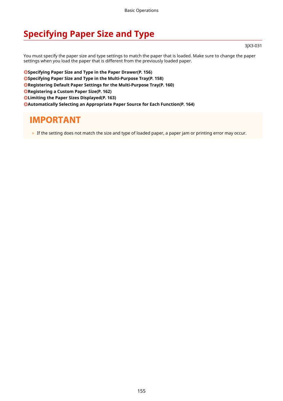 Specifying paper size and type, Specifying paper size and type(p. 155) | Canon imageCLASS D1650 All-in-One Monochrome Laser Printer User Manual | Page 163 / 751