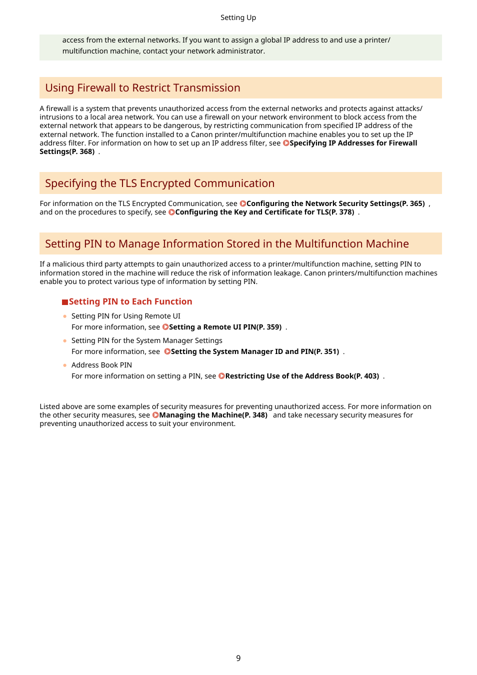 Using firewall to restrict transmission, Specifying the tls encrypted communication | Canon imageCLASS D1650 All-in-One Monochrome Laser Printer User Manual | Page 17 / 751