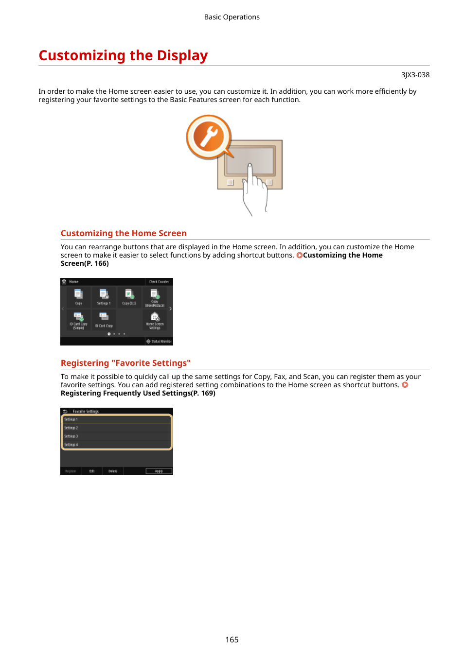 Customizing the display, Customizing the display(p. 165) | Canon imageCLASS D1650 All-in-One Monochrome Laser Printer User Manual | Page 173 / 751