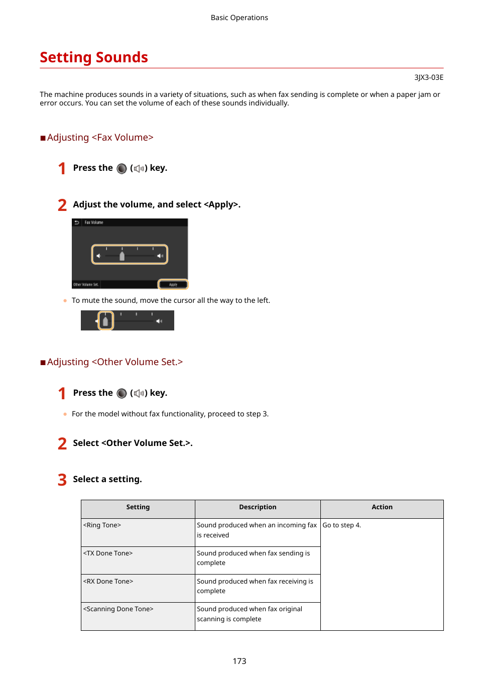 Setting sounds, Or occurs. setting sounds(p. 173), Ess to adjust volume. setting sounds(p. 173) | Canon imageCLASS D1650 All-in-One Monochrome Laser Printer User Manual | Page 181 / 751