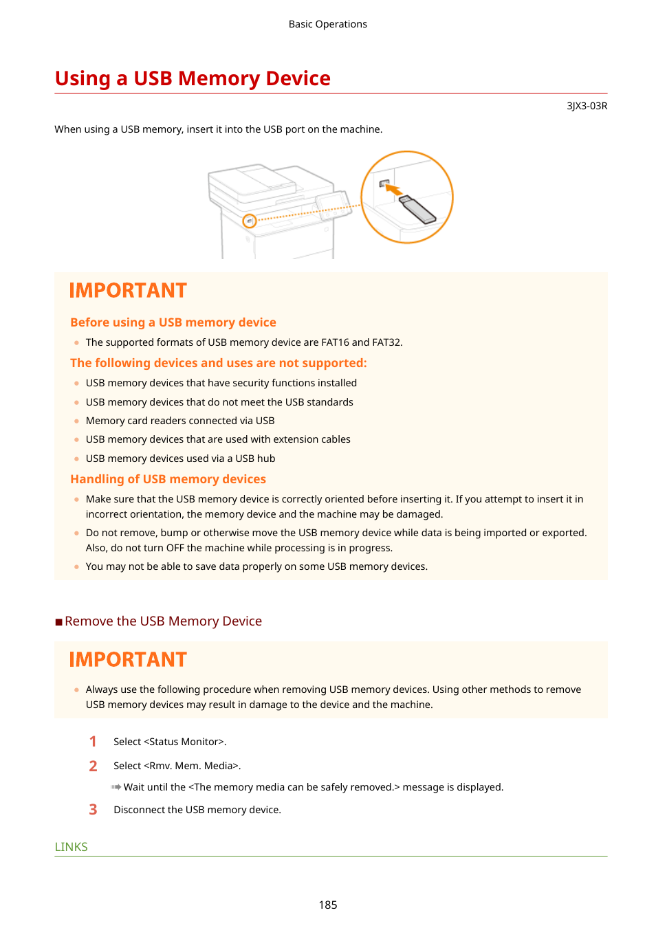 Using a usb memory device, Using a usb memory device(p. 185) | Canon imageCLASS D1650 All-in-One Monochrome Laser Printer User Manual | Page 193 / 751
