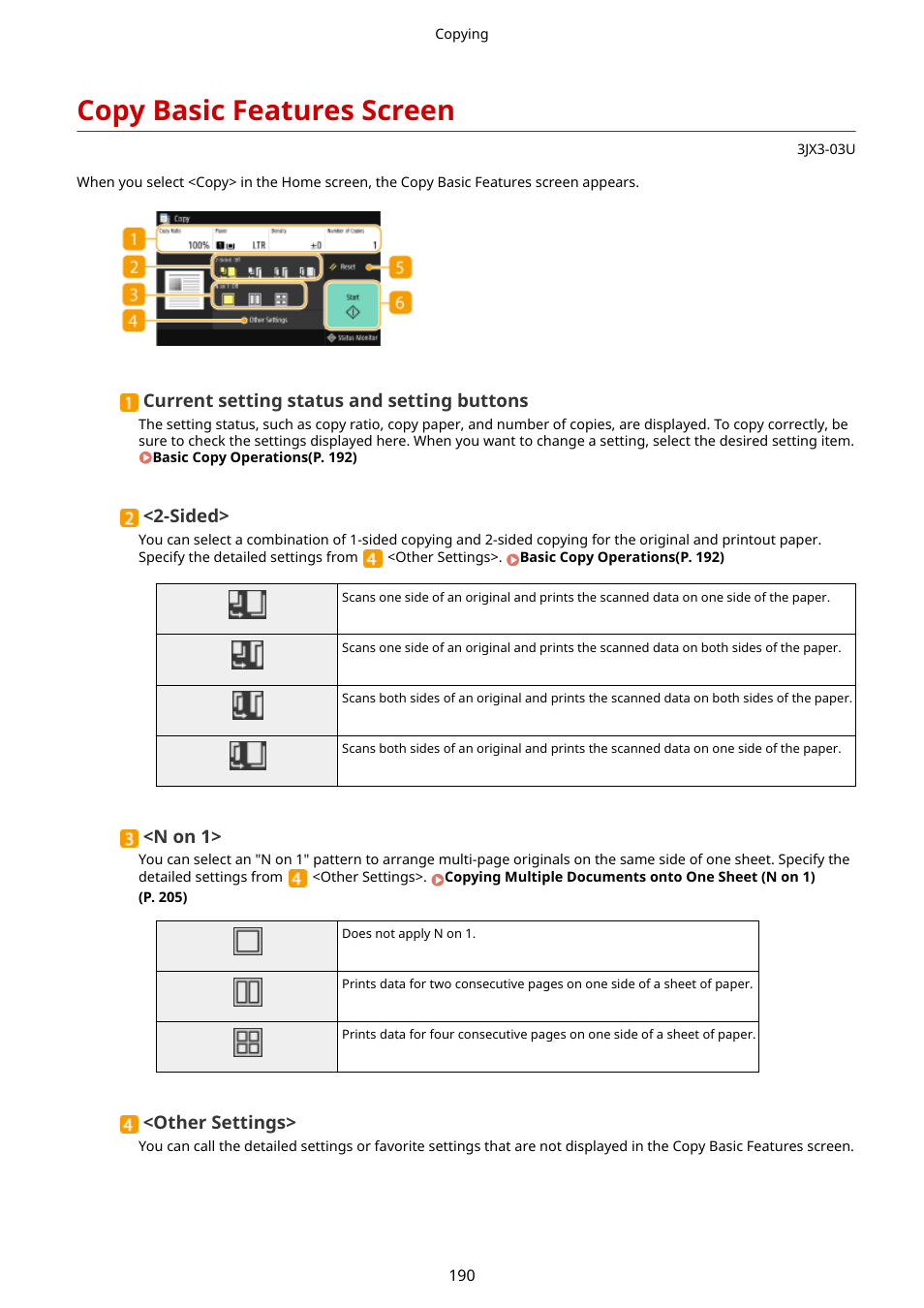 Copy basic features screen, Copy basic features screen(p. 190) | Canon imageCLASS D1650 All-in-One Monochrome Laser Printer User Manual | Page 198 / 751