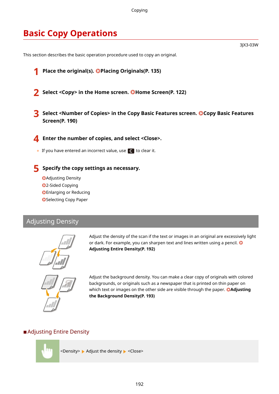 Basic copy operations, Basic copy operations(p. 192), Other settings>. basic copy operations(p. 192) | Canon imageCLASS D1650 All-in-One Monochrome Laser Printer User Manual | Page 200 / 751