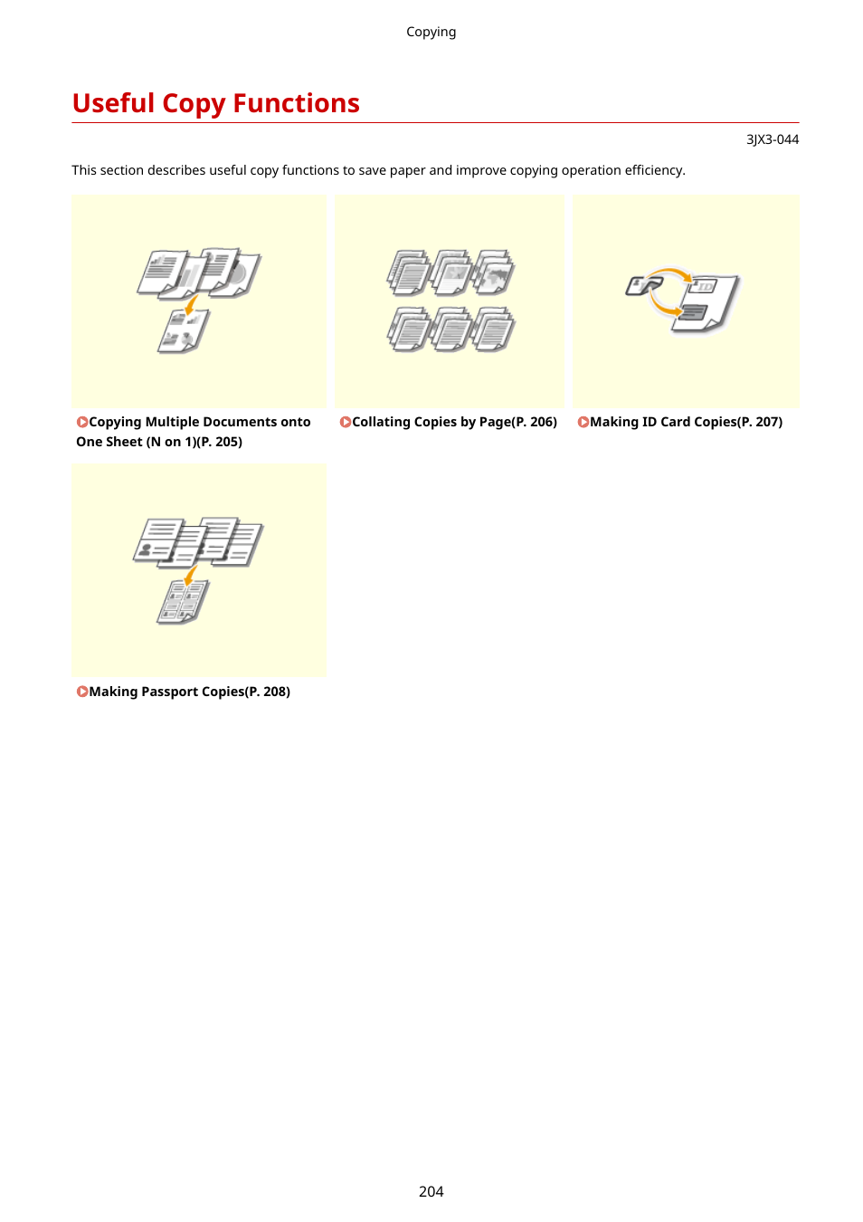 Useful copy functions, Useful copy functions(p. 204) | Canon imageCLASS D1650 All-in-One Monochrome Laser Printer User Manual | Page 212 / 751