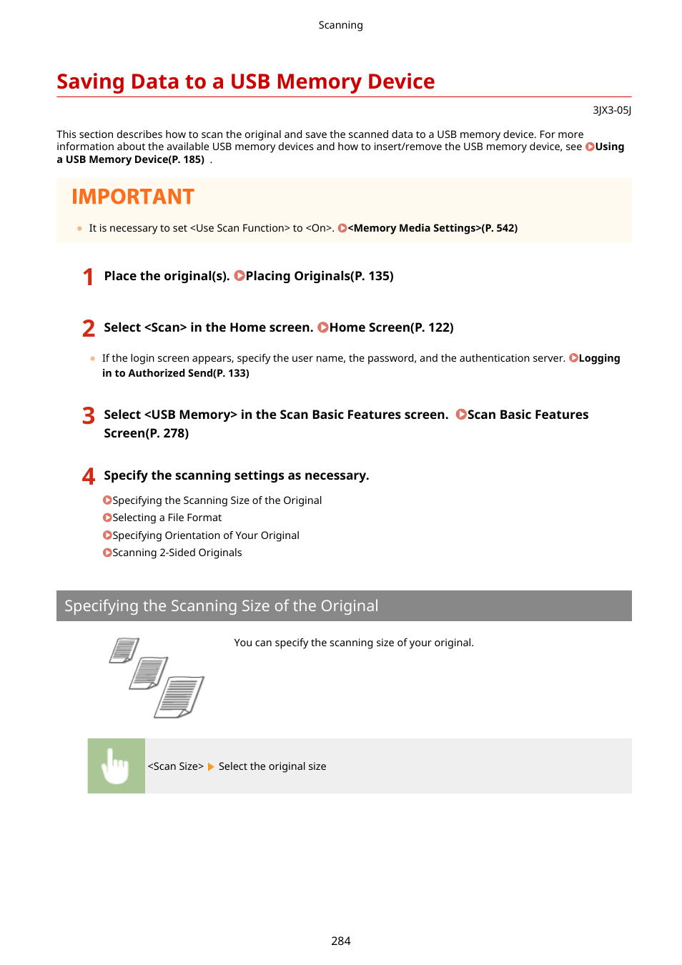 Saving data to a usb memory device, Saving data to a usb memory, Device(p. 284) | Canon imageCLASS D1650 All-in-One Monochrome Laser Printer User Manual | Page 292 / 751