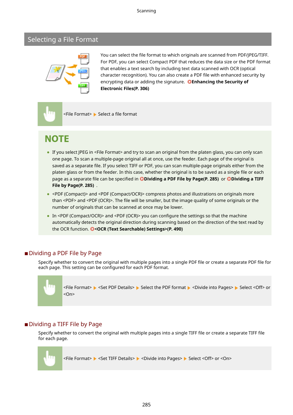 Selecting a file format | Canon imageCLASS D1650 All-in-One Monochrome Laser Printer User Manual | Page 293 / 751