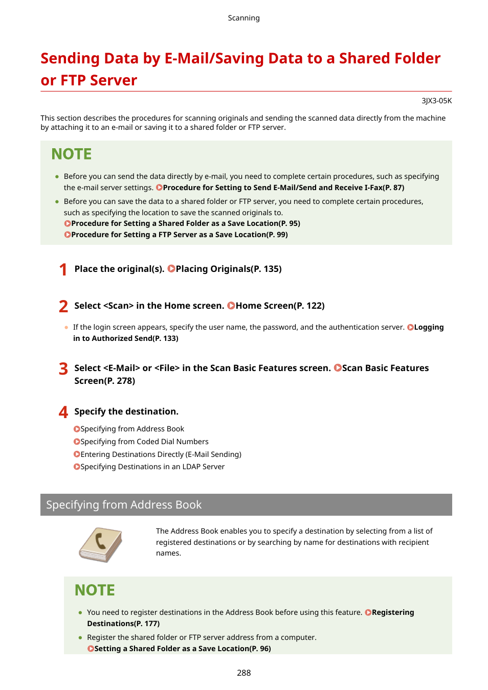 Sending data by e-mail/saving, Data to a shared folder or ftp server(p. 288) | Canon imageCLASS D1650 All-in-One Monochrome Laser Printer User Manual | Page 296 / 751