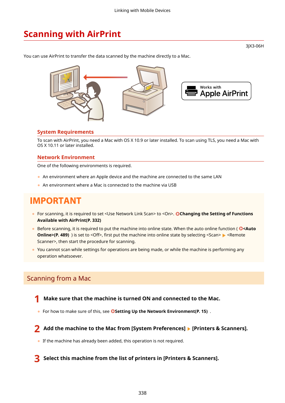 Scanning with airprint, Scanning with airprint(p. 338), Scanning from a mac | Canon imageCLASS D1650 All-in-One Monochrome Laser Printer User Manual | Page 346 / 751