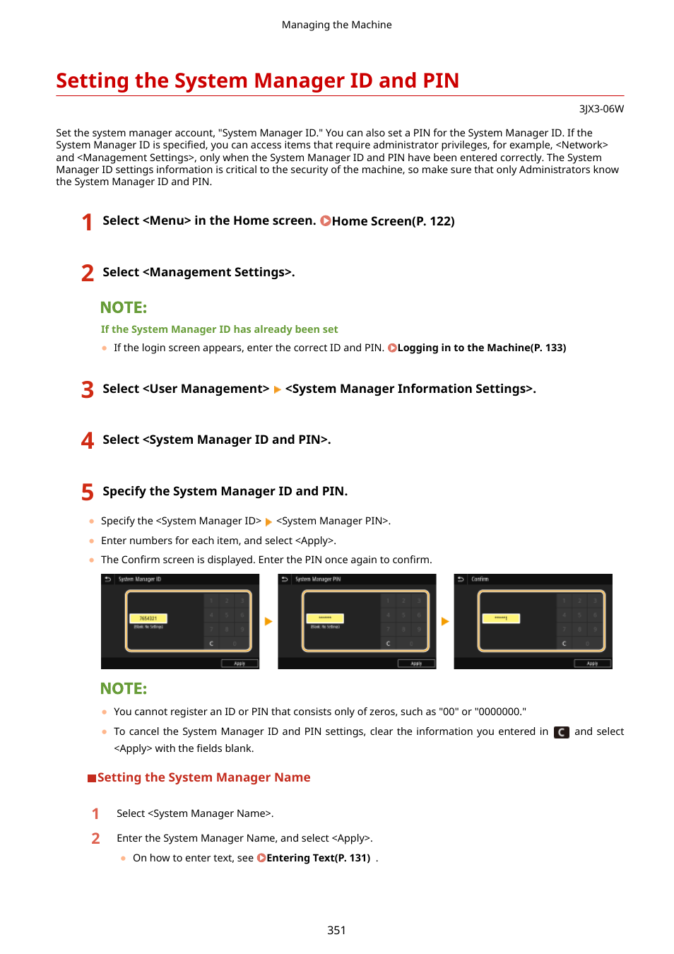 Setting the system manager id and pin, Setting the system manager id and pin(p. 351), Ed. setting the system manager id and pin(p. 351) | Canon imageCLASS D1650 All-in-One Monochrome Laser Printer User Manual | Page 359 / 751