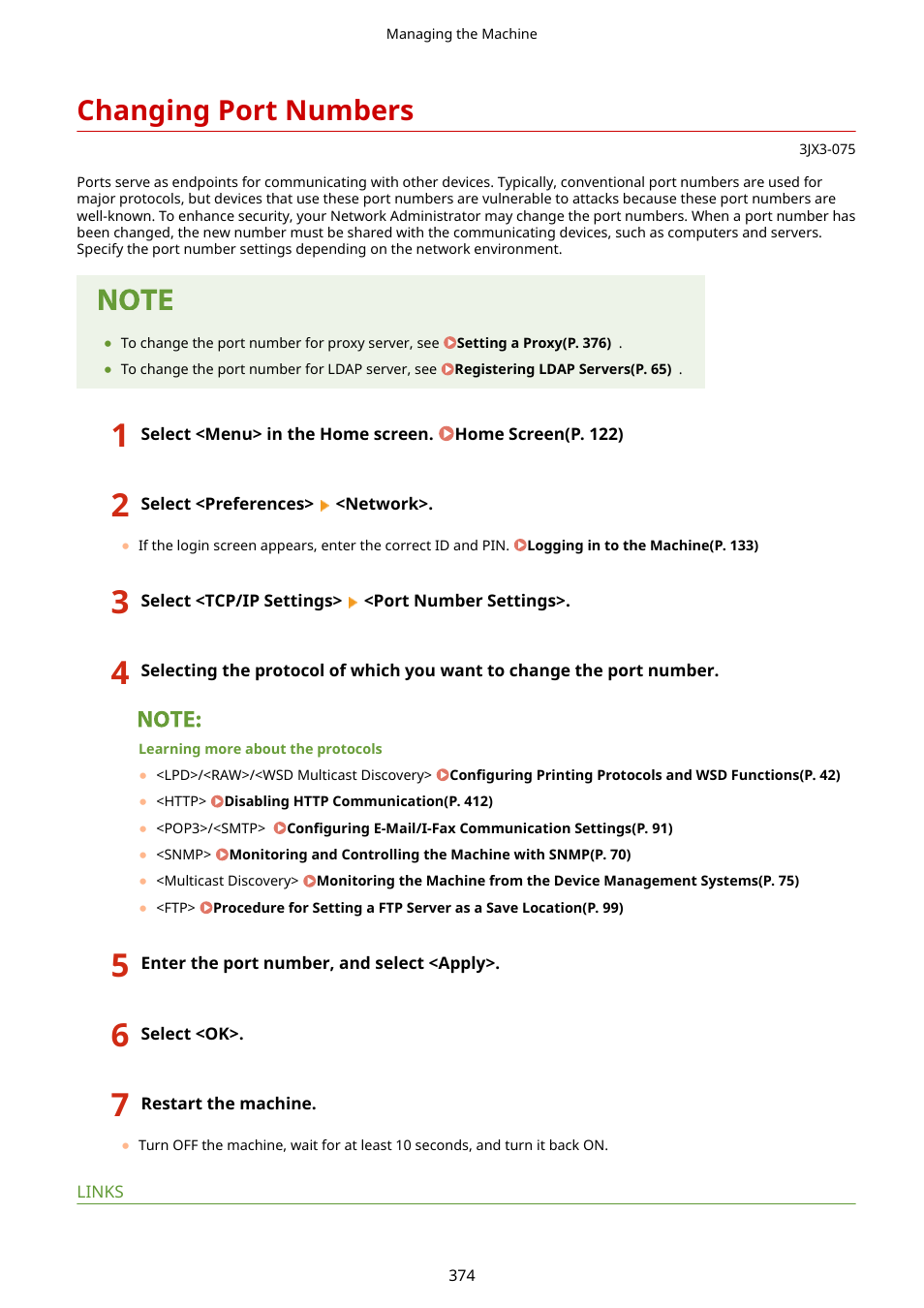 Changing port numbers, Numbers(p. 374) ), the corr, Changing port numbers(p. 374) | Changing port numbers(p. 374) ). for mor | Canon imageCLASS D1650 All-in-One Monochrome Laser Printer User Manual | Page 382 / 751