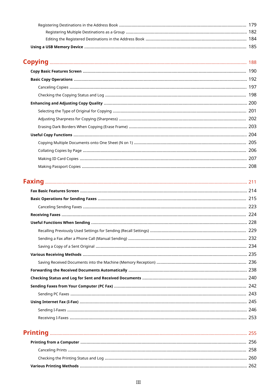 Copying, Faxing, Printing | Canon imageCLASS D1650 All-in-One Monochrome Laser Printer User Manual | Page 4 / 751