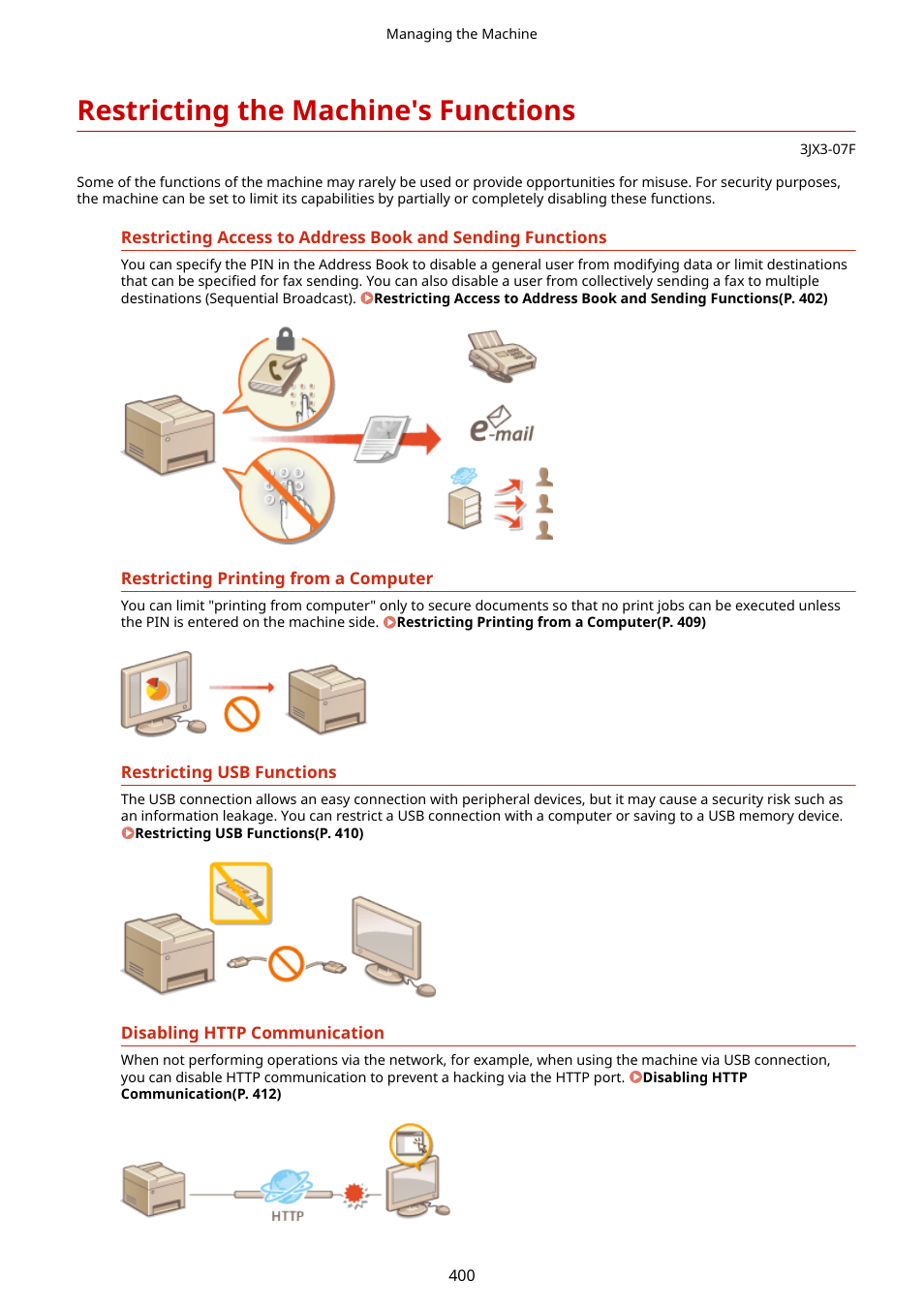 Restricting the machine's functions, Restricting the machine's functions(p. 400) | Canon imageCLASS D1650 All-in-One Monochrome Laser Printer User Manual | Page 408 / 751