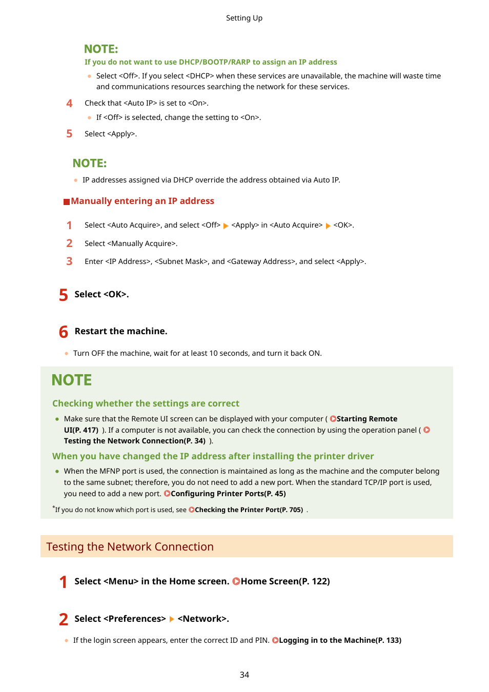 Testing the network connection(p. 34), Testing the network connection | Canon imageCLASS D1650 All-in-One Monochrome Laser Printer User Manual | Page 42 / 751